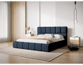 Sötétkék kárpitozott franciaágy tárolóhellyel, ágyráccsal 200x200 cm Bellis – Micadoni Home