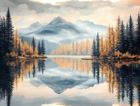 Vászonkép Canvas Tájkép Hegyek Erdő Fák Tó Tükröződés 80x60