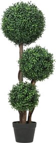 HOMCOM 100 cm nagy buxus topiárium – háromgömbös műnövény valódi fa törzzsel cserépben, élethű dísz nappaliba, hálószobába, irodába, kertbe, ajándékna