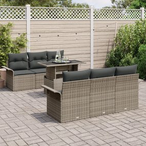 7 Darabos Kert Sofa Szett Párnákkal Szürke Poli Rattan