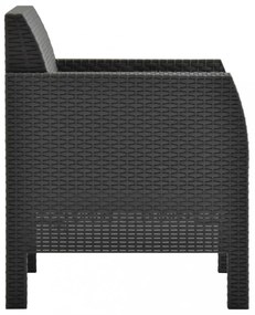 vidaXL 3 részes antracit PP rattan kerti bútorgarnitúra párnákkal