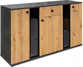 Kaja háromajtós komód lamellákkal és fiókkal 140 cm - artisan tölgy / matera