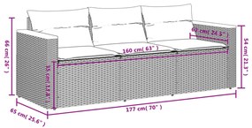 3 személyes bézs polyrattan kerti kanapé párnával