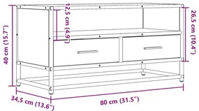 barna tölgy színű szerelt fa és fém TV-szekrény 80x34,5x40 cm
