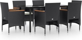 vidaXL 7 részes fekete kerti étkezőgarnitúra párnákkal