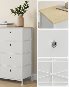 Világosszürke fehér 8 fiókos szövet komód fém váz