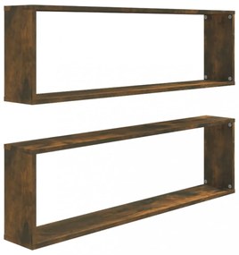 2 db füstös tölgy színű szerelt fa fali kockapolc 100x15x30 cm