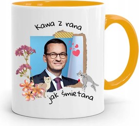 Sárga Politikus Bögre Mateusz Morawiecki Miniszterelnök fényképes nyomtatással