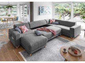 Szürke kinyitható-tárolóhelyes sarokkanapé (jobb oldali-U alakú) Classy Sophie – Miuform