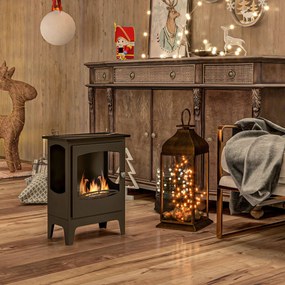 HOMCOM 7000BTU Bioetanol Kandalló Rozsdamentes Acél Tűzoltóval 1,2 L-es Tartály 3 Órás Égési Idő Belső Használatra 20-25 m² 39x26x54 cm Fekete | Aosom