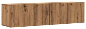 kézműves tölgy színű szerelt fa fali TV-szekrény 120x30x30 cm