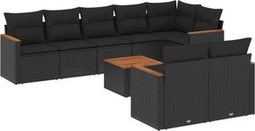 vidaXL 9 részes fekete polyrattan kerti ülőgarnitúra párnákkal