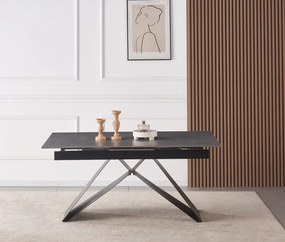 Kihúzható étkezőasztal, beton/fekete, 160-200x90 cm, MAJED