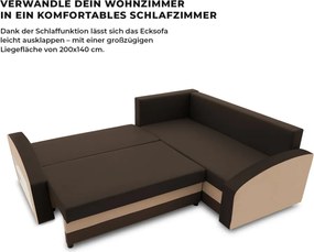 Grande sarokkanapé polcokkal , polc a bal karfaban, jobboldali, szövet anyag, bonell töltet, barna