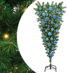 Felfordított Műfenyő Elővilágítással és Gömbökkel Zöld 120 cm