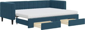 vidaXL kék kihúzható bársony heverő fiókokkal 80 x 200 cm