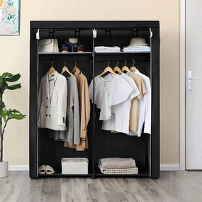 Ruhásszekrény, szövet, fekete, 140x174 cm