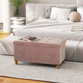 HOMCOM Tároló Pad, Ágy Végére, Összecsukható, 76 x 38 x 38 cm, űrtartalom 67 L, teherbírás 120 kg, fedéllel, hálószobába, előszobába, nappaliba, rózsa