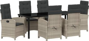 vidaXL Kert étkező szett párnával 7 pcs Világosszürke polirattan