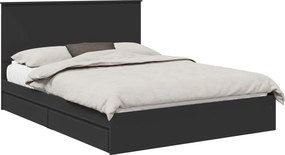 vidaXL Tárolós Ágy fejtámlával fiókkal Fekete 150 x 200 cm Faanyag