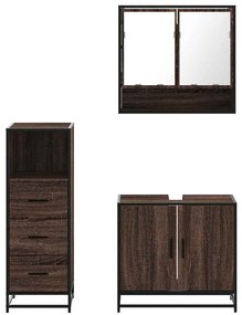 3 részes barna tölgy színű szerelt fa fürdőszobai bútorszett