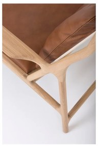Dedo fotel tömör tölgyfa lábakkal, konyakbarna bivalybőr ülőpárnával - Gazzda