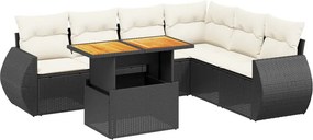 vidaXL 7 részes fekete polyrattan kerti ülőgarnitúra párnával