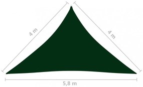 sötétzöld háromszög alakú oxford-szövet napvitorla 4x4x5,8 m