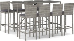 vidaXL 9 részes szürke polyrattan kerti bárszett párnával