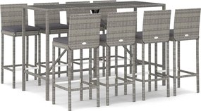 vidaXL 9 részes szürke polyrattan kerti bárszett párnával