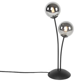 Modern asztali lámpa, fekete, 2 lámpa, füstüveggel - Athén