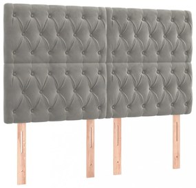 világosszürke bársony LED-es fejtámla 144x7x118/128 cm