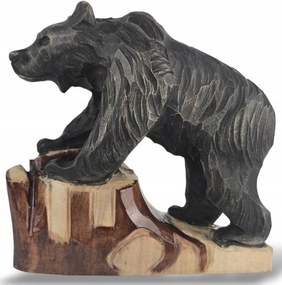 Dekoráció Medve Figura Fa Szobor Kézzel Faragott Maci *15 cm.