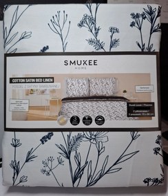 Ágyneműhuzat Pamut Szatén Fekete Fehér Virágok Rét Kétoldalas 220x200 686