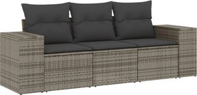 vidaXL 3 részes szürke polyrattan kerti ülőgarnitúra párnákkal