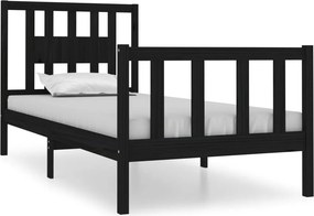 vidaXL Small Single fekete tömör fa ágykeret 75 x 190 cm