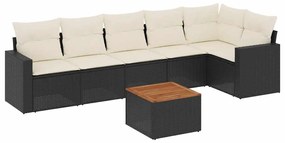 vidaXL 7 részes fekete polyrattan kerti ülőgarnitúra párnával