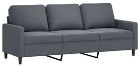 3 személyes sötétszürke bársony kanapé lábtartóval 180 cm