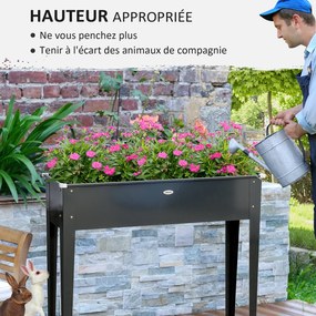 Outsunny Négyzetes Magaságyás Virágtartó Drainázs Lyukkal - Galvanizált Acél Fekete 100 x 30 x 80 cm | Aosom