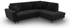 Fekete bársony kinyitható tárolóhelyes sarokkanapé (jobb oldali-L alakú) Kyoto – Cosmopolitan Design