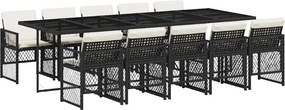 vidaXL 11 részes fekete polyrattan kerti étkezőgarnitúra párnákkal