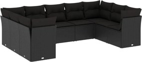 vidaXL 9 részes fekete polyrattan kerti ülőgarnitúra párnákkal