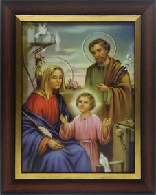 Vászonkép 30x40cm Szent Család arany keret díszléccel (kék sál)