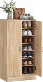 HOMCOM 2-Door Shoe Cabinet with 6 Adjustable Shelves, Soft-Close Doors, Stores up to 14 Pairs, Natural Wood Finish (55 x 35 x 108 cm) | Aosom