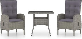 vidaXL 3 részes szürke polyrattan és üveg kerti étkezőgarnitúra