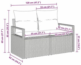 2-Személyes Kerti Kanapé Párnákkal Bézs Poly Rattan