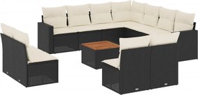 vidaXL 12 részes fekete polyrattan kerti ülőgarnitúra párnákkal