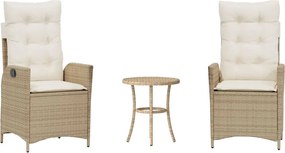 vidaXL 3 részes bézs polyrattan bisztrógarnitúra párnával