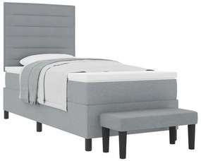 Boxspring ágy matraccal és pad light szürke 90 x 190 cm szövet