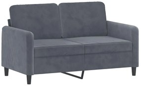 2 személyes sötétszürke bársony kanapé díszpárnákkal 120 cm